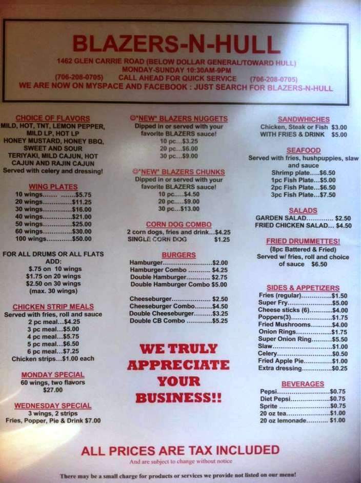 Blazers-N-Hull - Hull, GA menu_pic