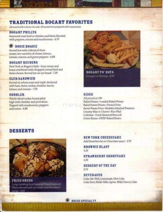 Bogart's Restaurant - Sylva, NC menu_pic