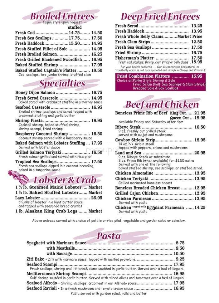 Menu of Boston Seafood Restaurant in North Adams, MA 01247