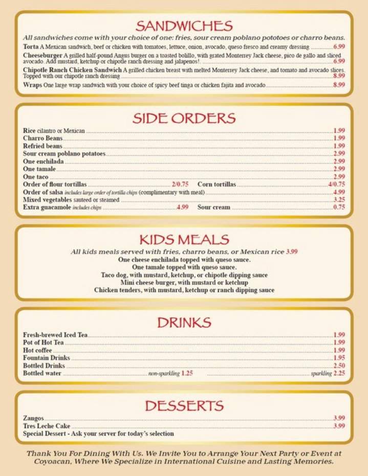 Coyoacan Mexican Restaurant - Tyler, TX menu_pic