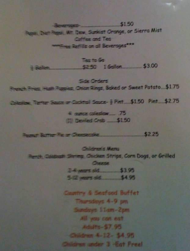 Captain Will's Seafood - Cherryville, NC menu_pic