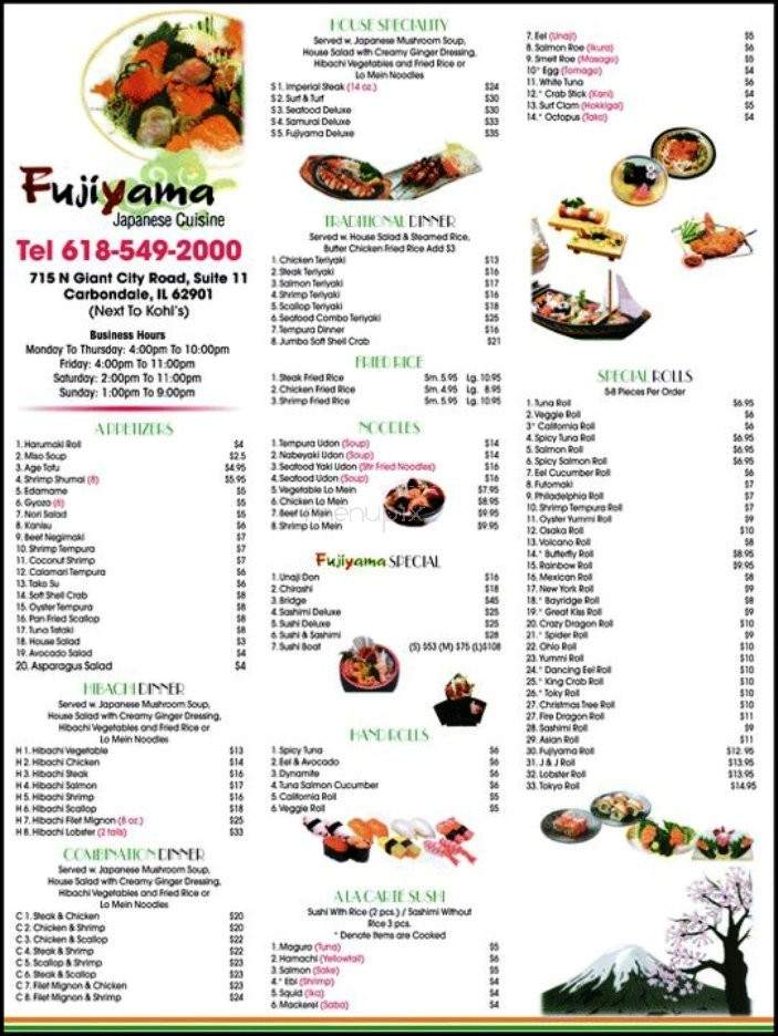 Fujiyama Restaurant - Carbondale, IL menu_pic
