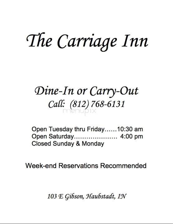 Carriage Inn - Haubstadt, IN menu_pic