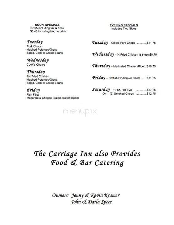 Carriage Inn - Haubstadt, IN menu_pic