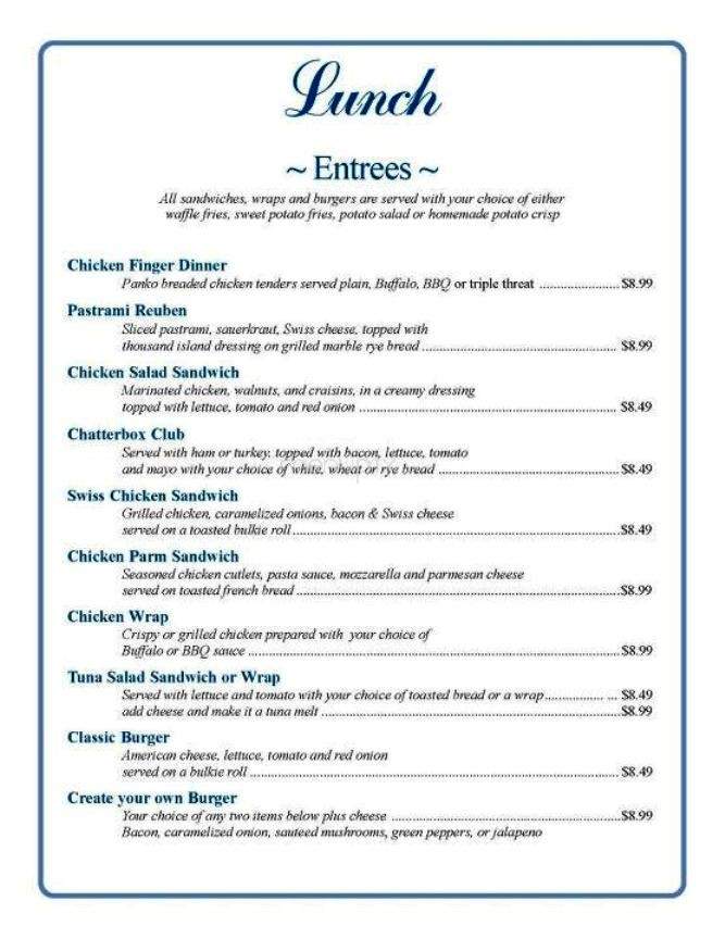 Chatterbox cafe' - Windham, NH menu_pic