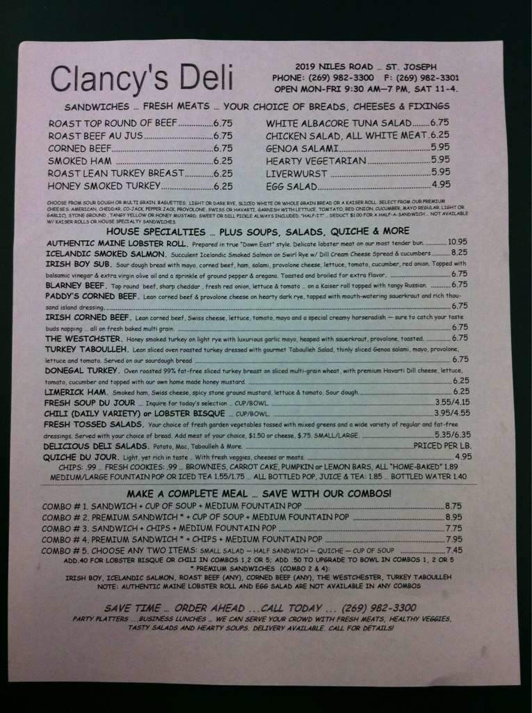 Clancy's Deli Southtown - St Joseph, MI menu_pic