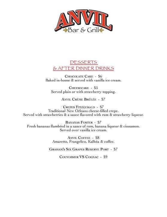 The Anvil - Shreveport, LA menu_pic