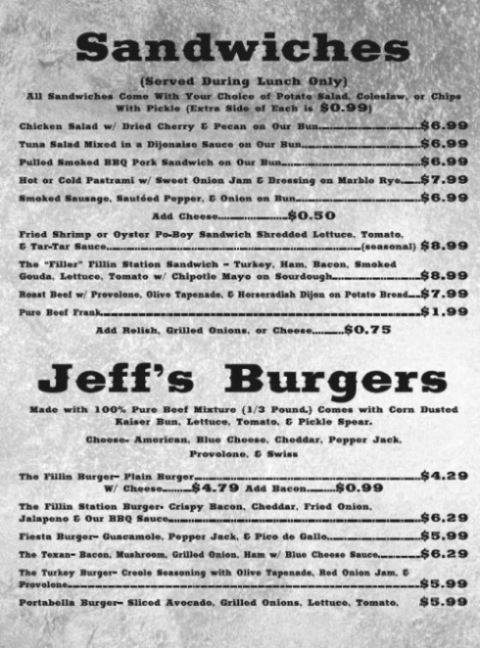 Fillin' Station Grill - Texarkana, TX menu_pic