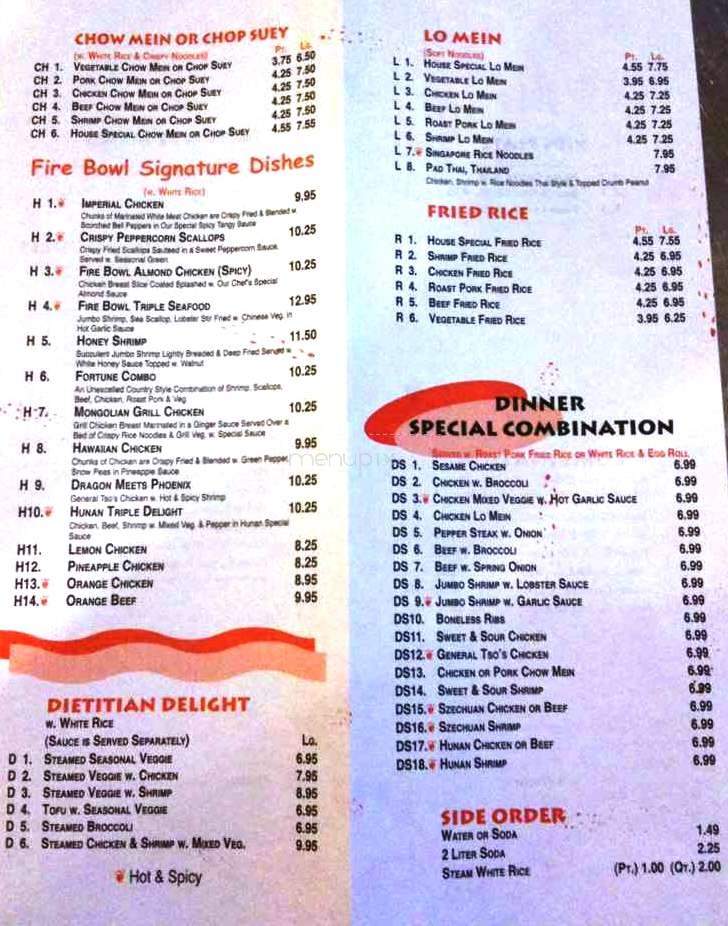 Fire Bowl Asian Cuisine - Wilmington, NC menu_pic