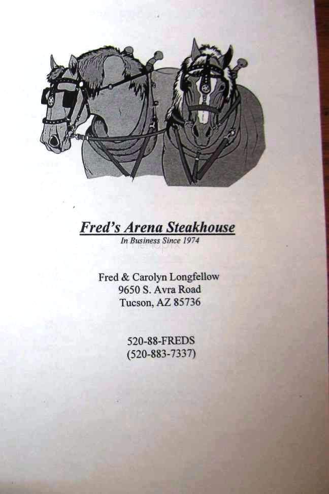 Fred's Arena Bar & Steak House - Tucson, AZ menu_pic