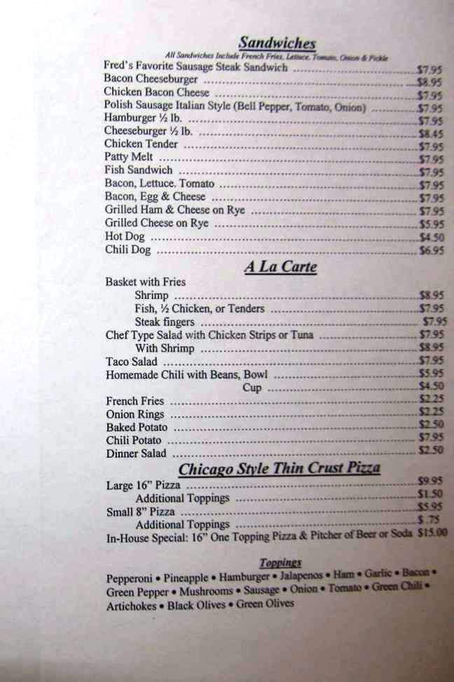 Fred's Arena Bar & Steak House - Tucson, AZ menu_pic