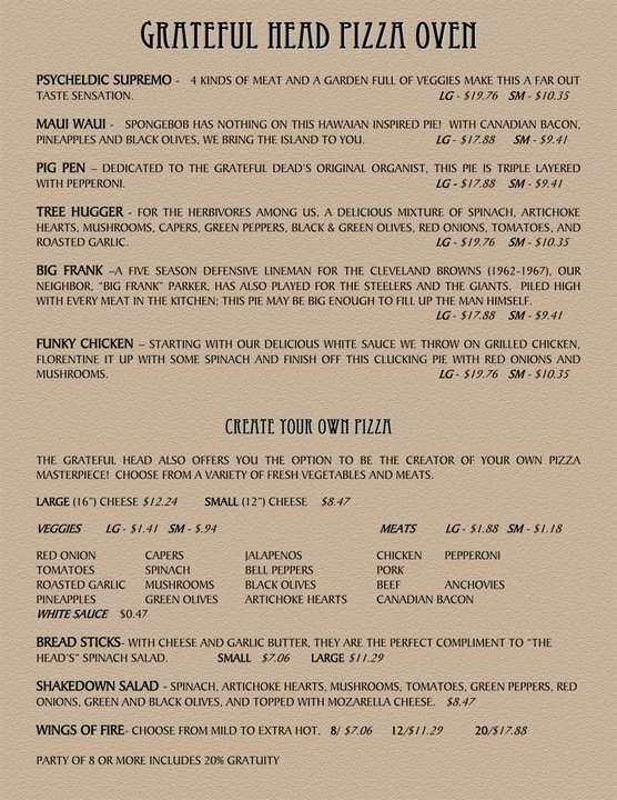 Grateful Head Pizza Oven Tap Room - Broken Bow, OK menu_pic