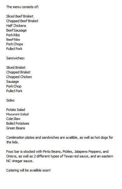 Taylor's Texas Style BBQ - New Bern, NC menu_pic