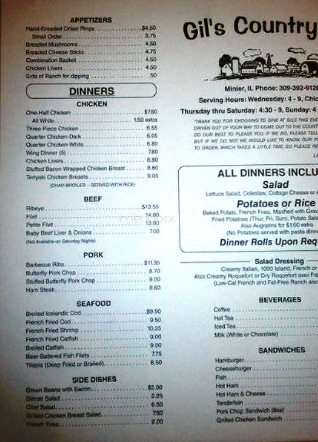 Gil's Country Inn - Minier, IL menu_pic