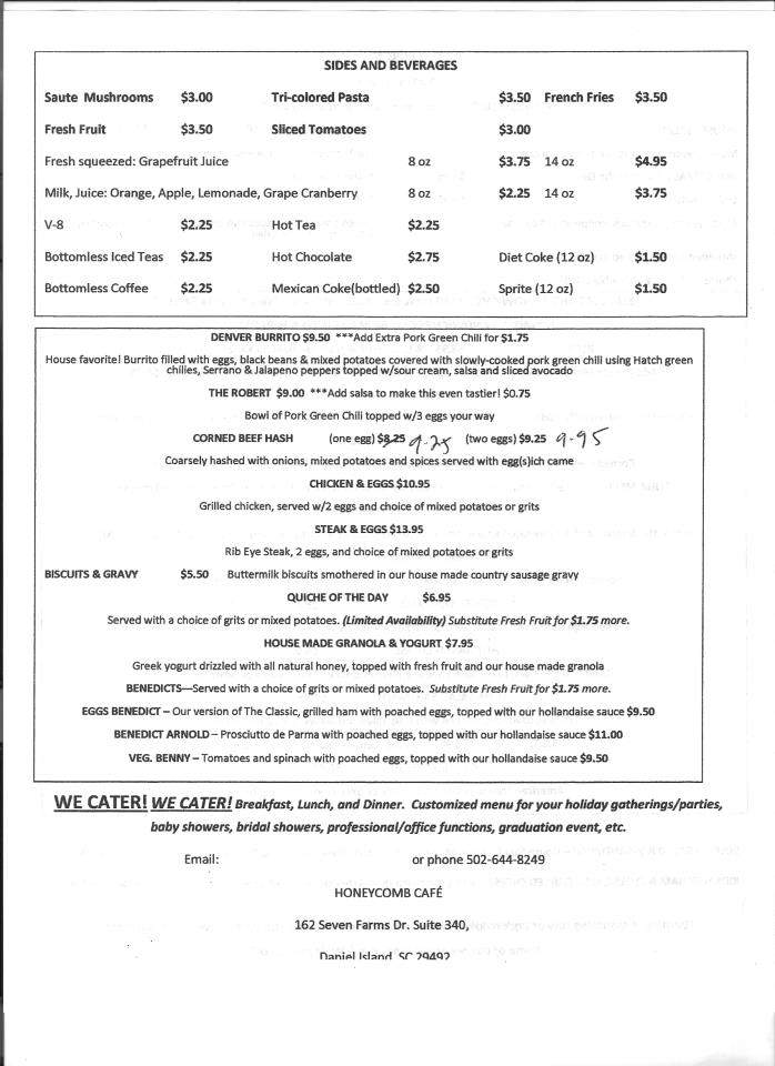 Honeycomb Cafe - Charleston, SC menu_pic
