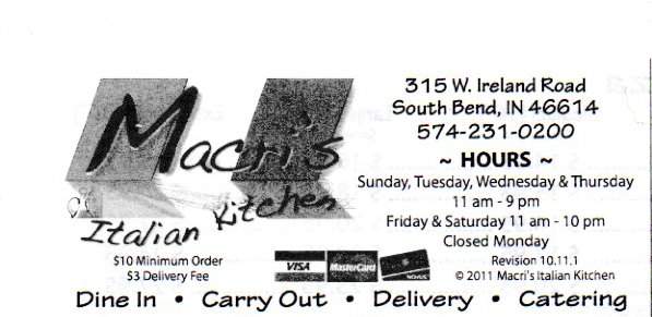 Macri's Italian Kitchen - South Bend, IN menu_pic