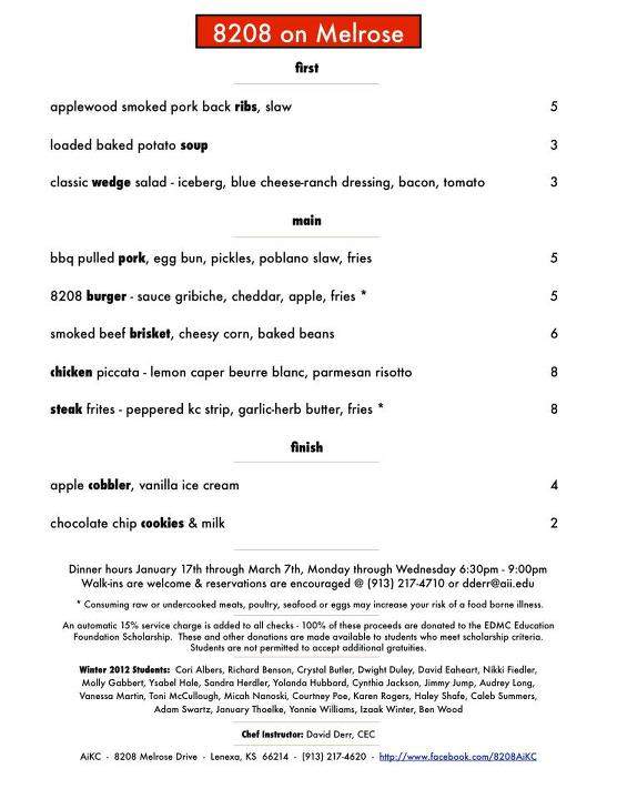 8208 on Melrose - Lenexa, KS menu_pic