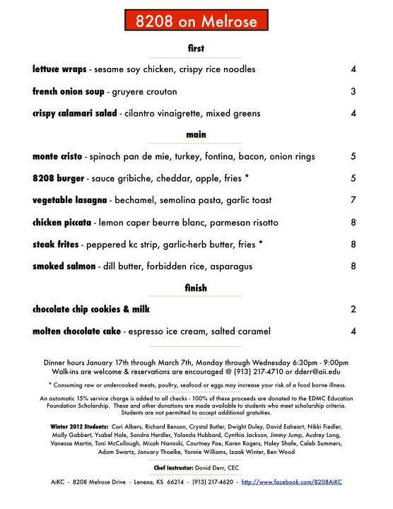 8208 on Melrose - Lenexa, KS menu_pic
