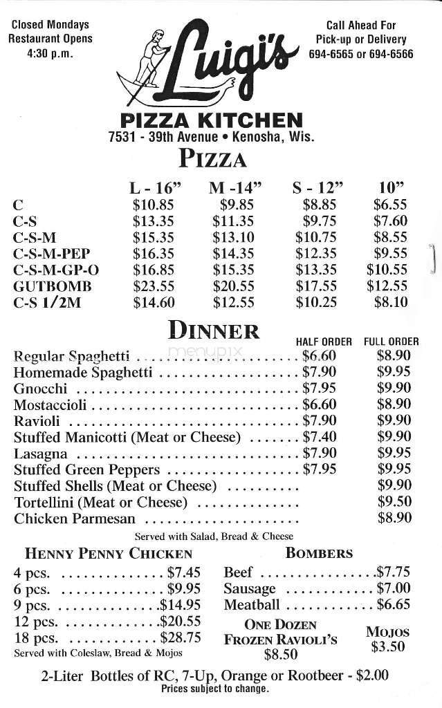 Luigi's Pizza Kitchen & Restaurant - Kenosha, WI menu_pic