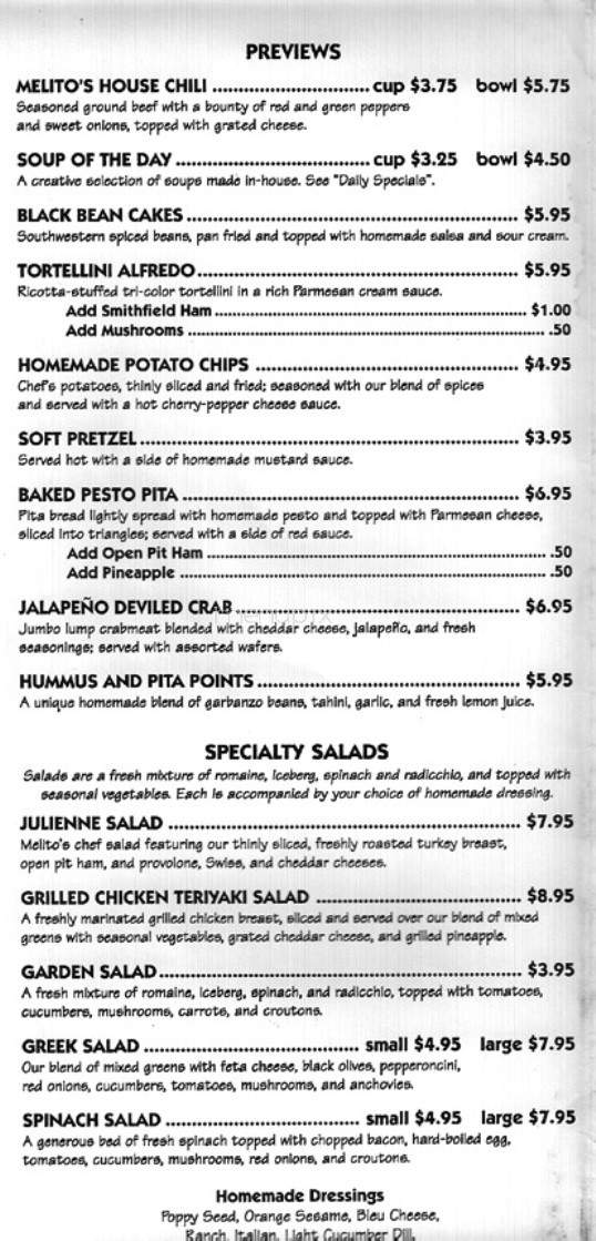 Melito's - Richmond, VA menu_pic