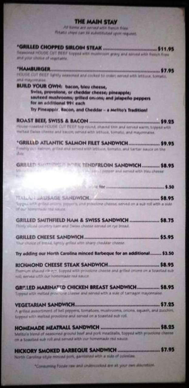 Melito's - Richmond, VA menu_pic