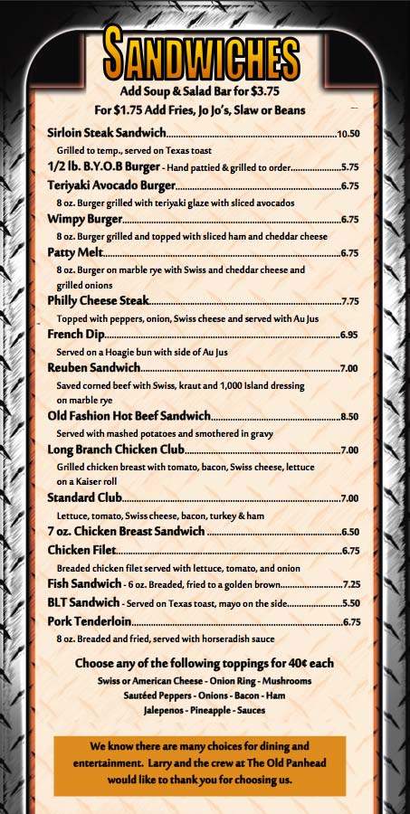 Old Panhead Restaurant - Marcus, IA menu_pic