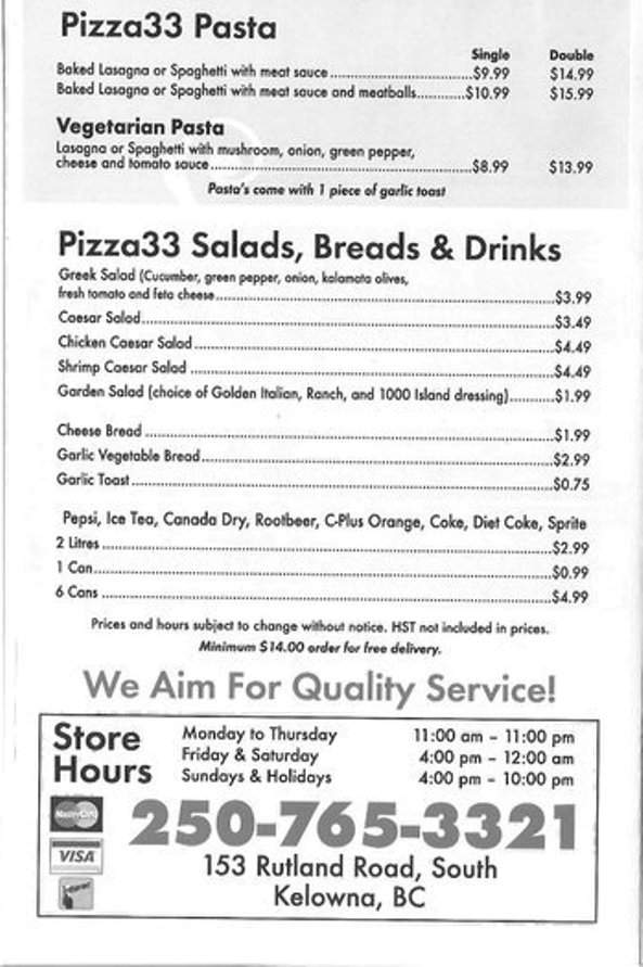 Pizza 33 Wings - Kelowna, BC menu_pic