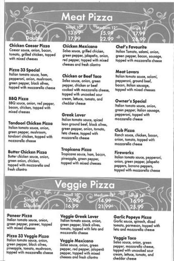 Pizza 33 Wings - Kelowna, BC menu_pic