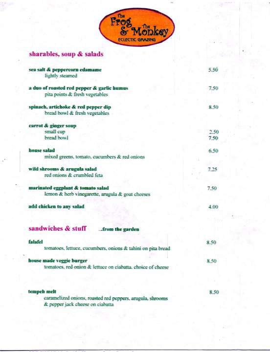 The Frog And The Monkey - Banner Elk, NC menu_pic