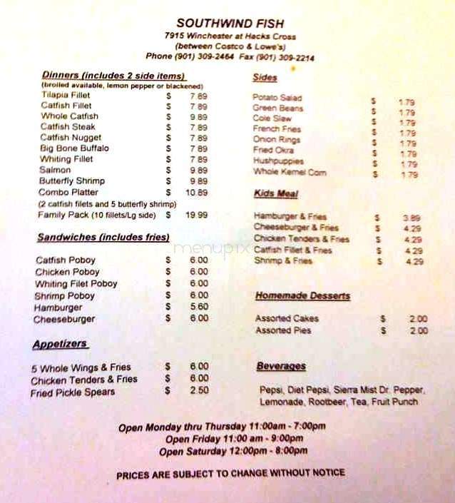 South Wind Fish - Memphis, TN menu_pic