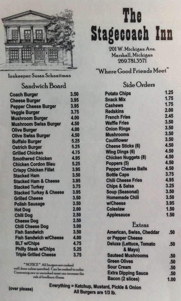 Stagecoach Inn - Marshall, MI menu_pic