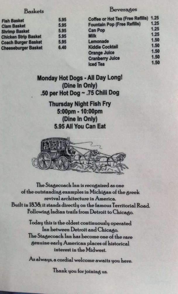Stagecoach Inn - Marshall, MI menu_pic
