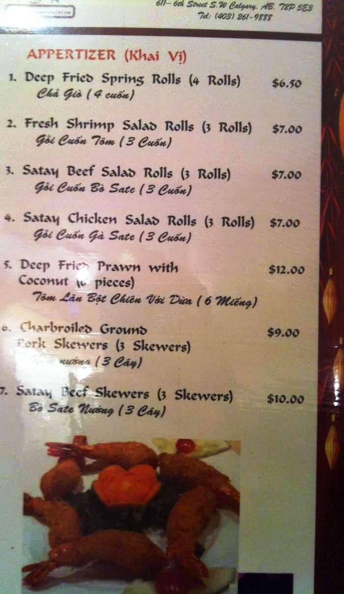 Toa Vietnamese Cuisine - Calgary, AB menu_pic