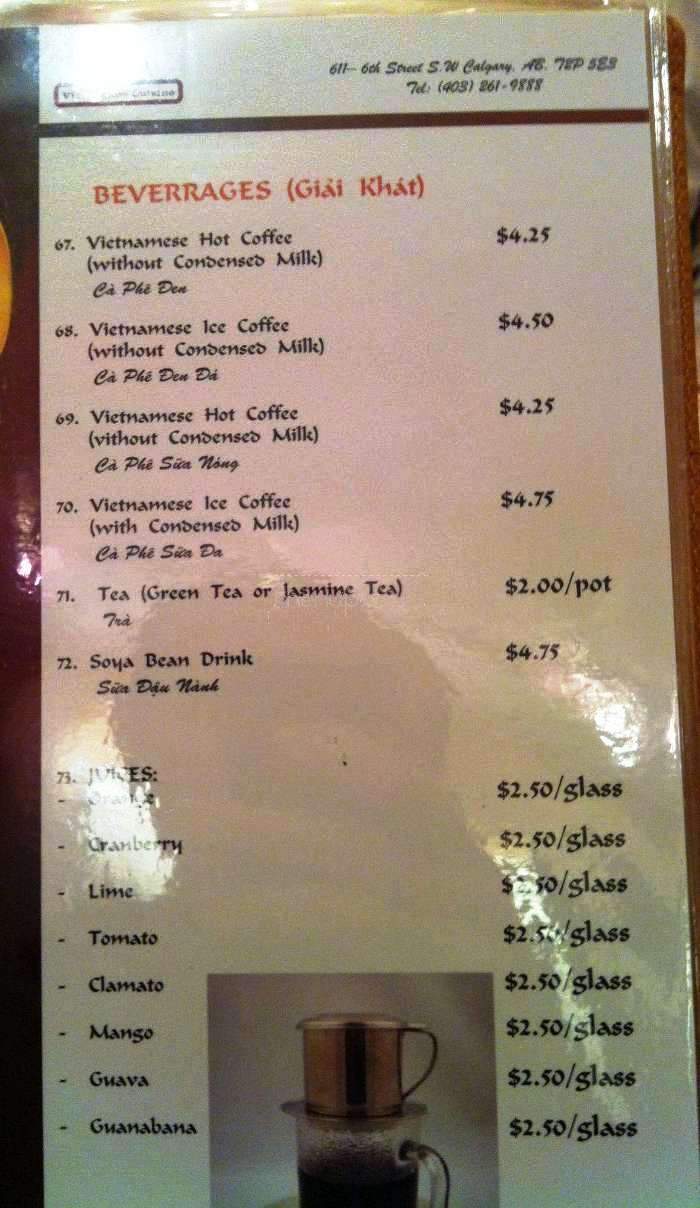 Toa Vietnamese Cuisine - Calgary, AB menu_pic