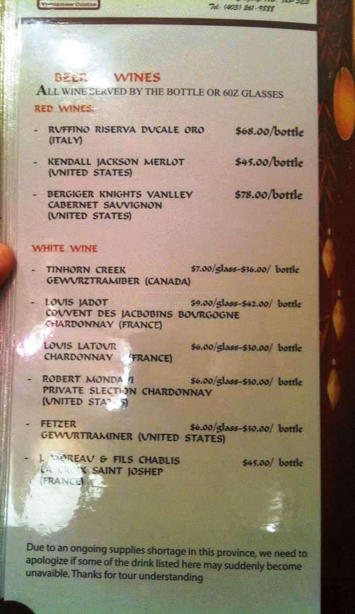 Toa Vietnamese Cuisine - Calgary, AB menu_pic