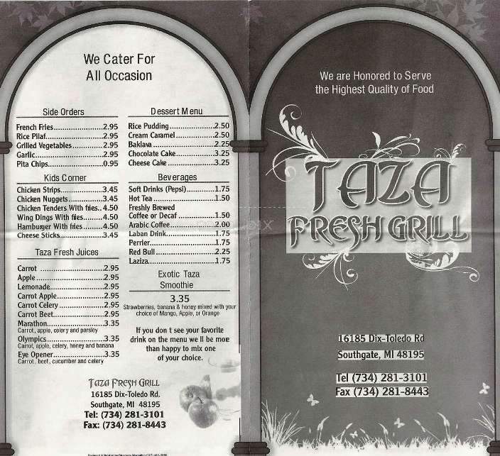 Taza Fresh Grill - Southgate, MI menu_pic