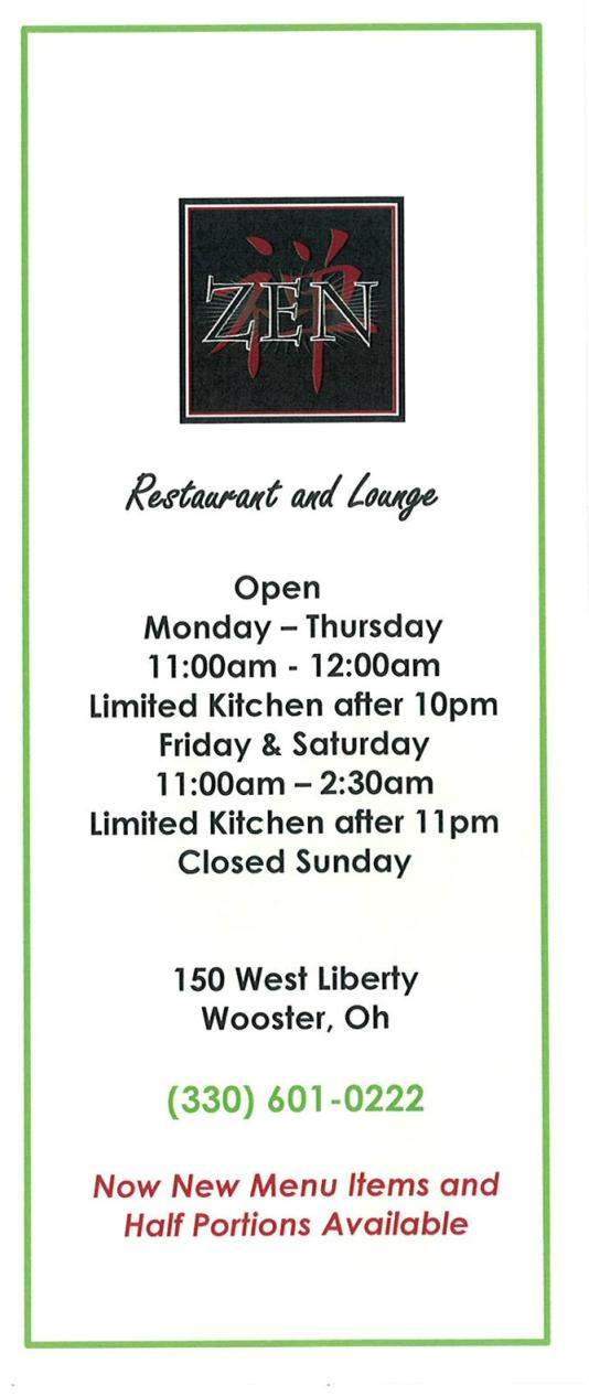 ZEN Restaurant and Lounge - Wooster, OH menu_pic
