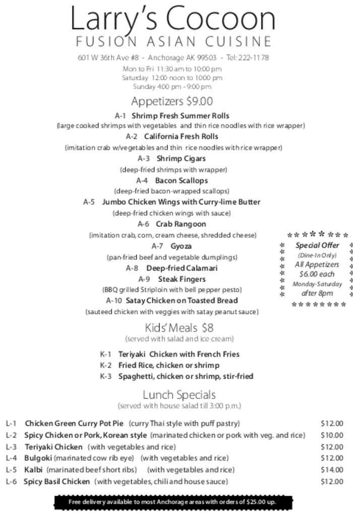Larry's Cocoon - Anchorage, AK menu_pic