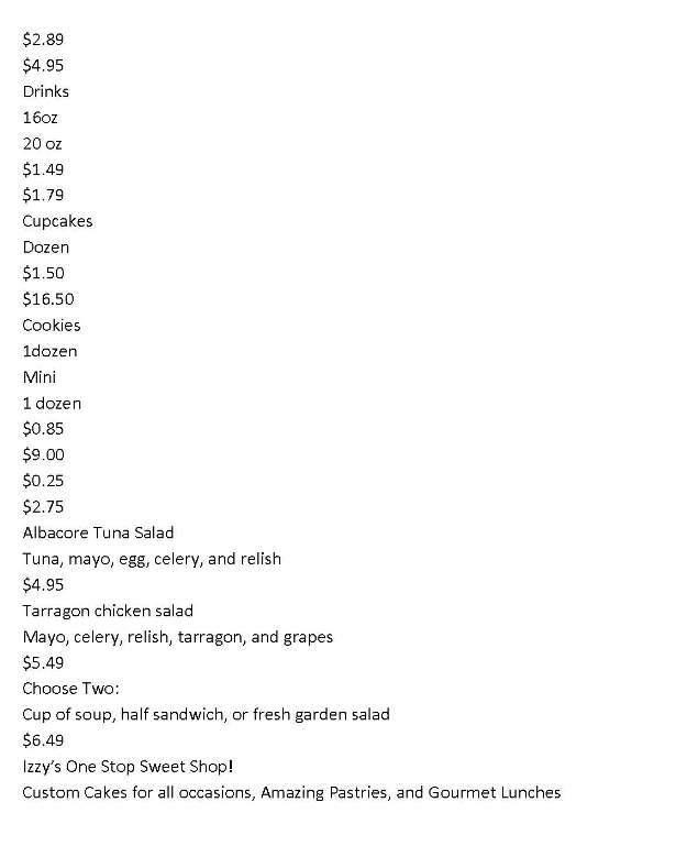 Izzy's Cakes Bistro - Commerce, TX menu_pic