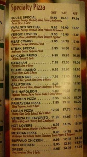 Vivaldi's Pizza - Cranston, RI menu_pic