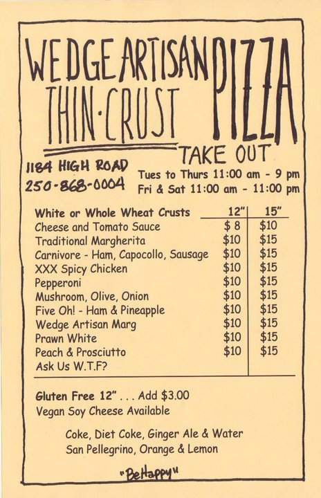 Wedge Artisan Pizza - Kelowna, BC menu_pic