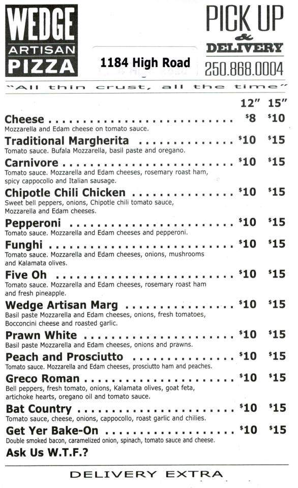 Wedge Artisan Pizza - Kelowna, BC menu_pic