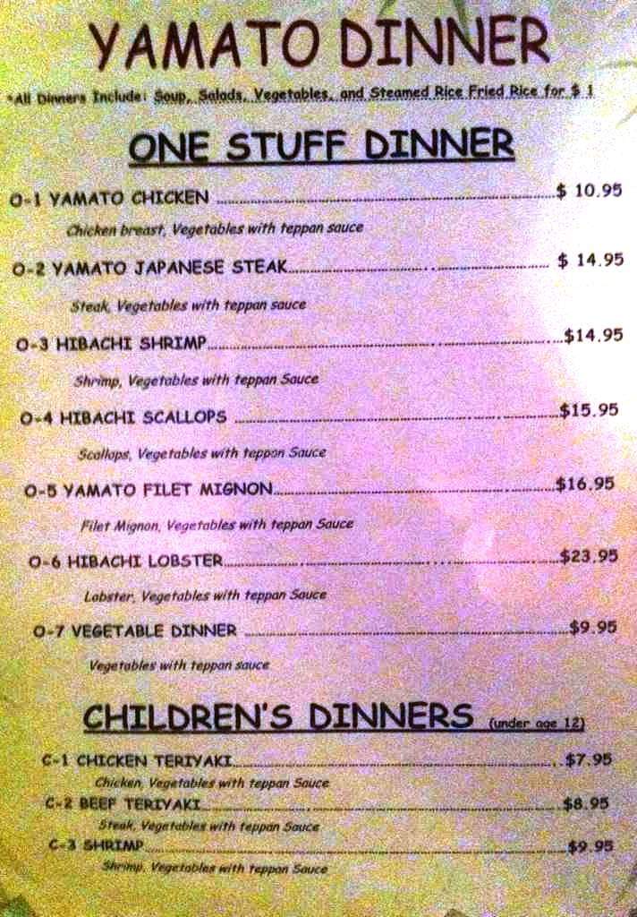 Yamato Japanese Steakhouse - Clarksville, TN menu_pic