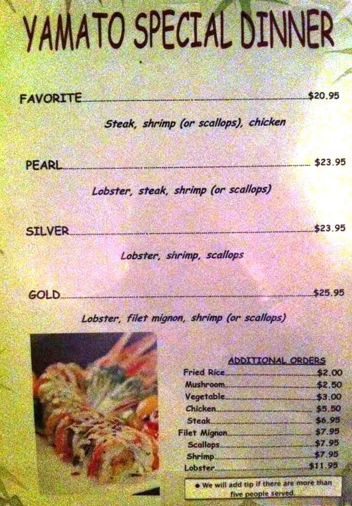 Yamato Japanese Steakhouse - Clarksville, TN menu_pic
