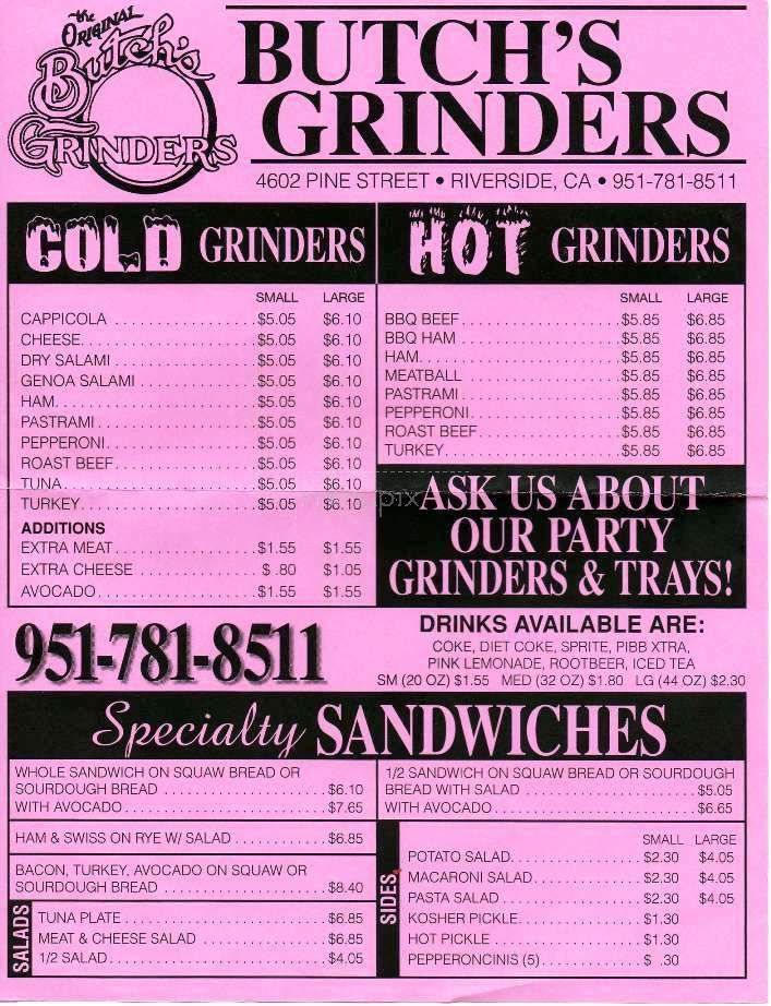 Butch's Grinders - Riverside, CA menu_pic