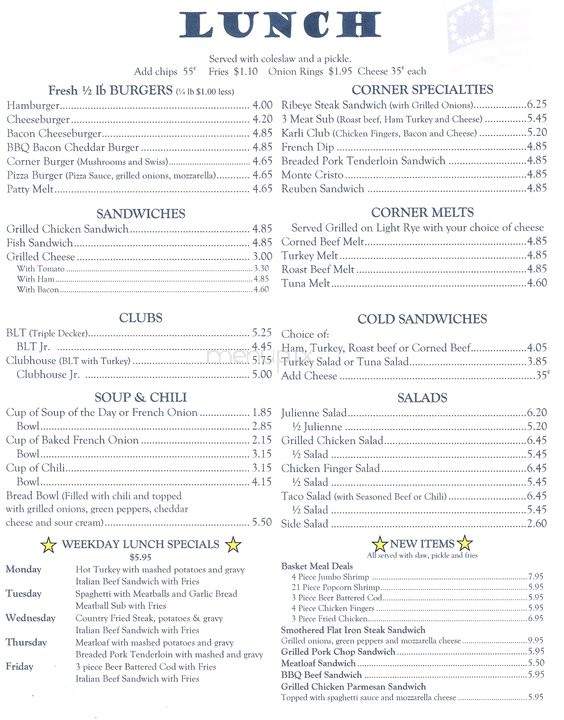 Allen's Corner Restaurant - Hampshire, IL menu_pic