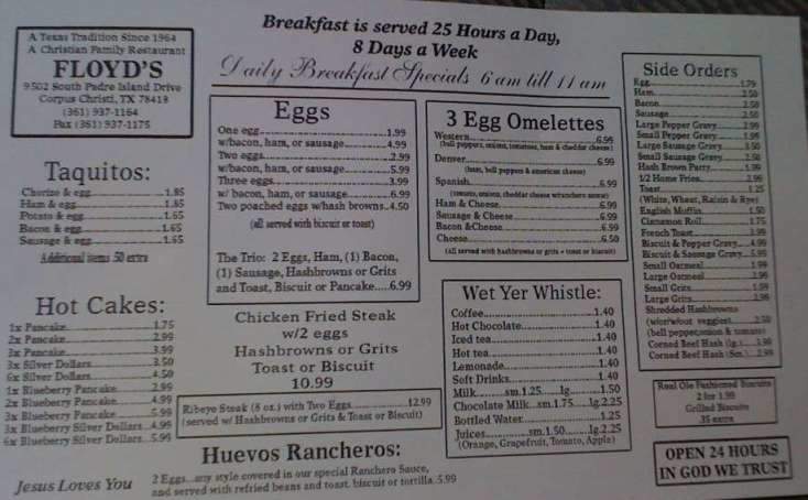 Floyd's Christian Restaurant - Corpus Christi, TX menu_pic