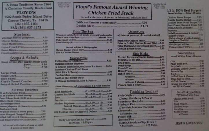 Floyd's Christian Restaurant - Corpus Christi, TX menu_pic
