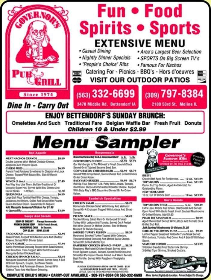 Governor's - Bettendorf, IA menu_pic
