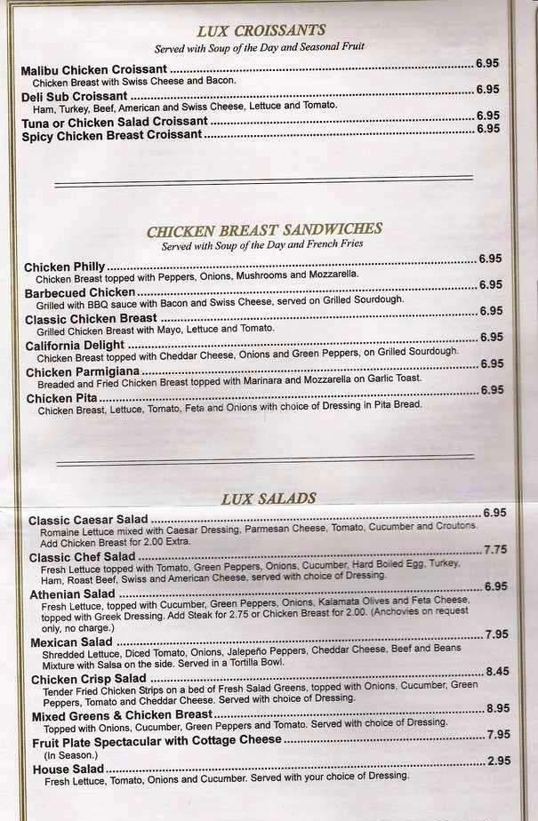 Lux Cafe - Goshen, IN menu_pic